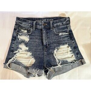 American Eagle Shorts High Rise Mom  Short Jean Distressed Dark Wash Sz 4